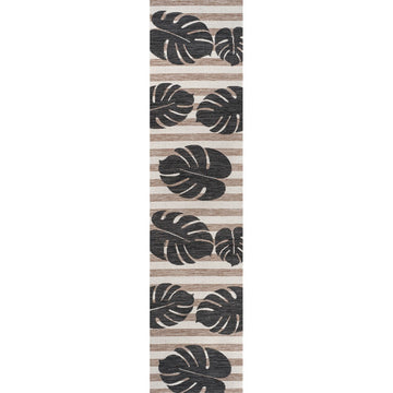 Allison Classic Beach Stripe And Monstera Leaf Indoor/Outdoor Area Rug